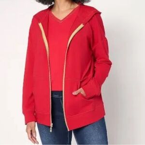 New Belle by Kim Gravel French Terry Golden Zip Hoodie Ruby size Medium